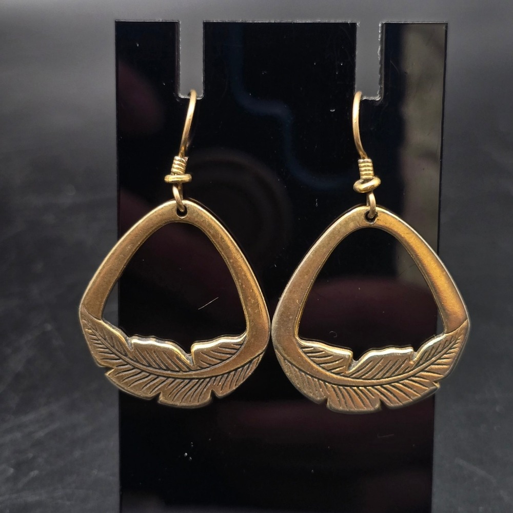 Laurel Burch Feather Earrings Dangle Drop Bronze Tone Vintage Jewelry
